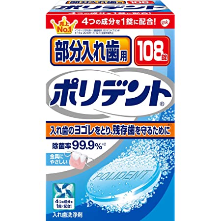 部分入れ歯用 ポリデント 入れ歯洗浄剤 99.9%除菌 108錠