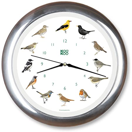 KOOKOO（クークー) Singvögel（ソングバード) クローム色 歌う壁掛け時計 癒される小鳥の声 贈り物に最適 お歳暮 インテリアコーディネーター 壁掛け時計 森の時計 癒される音