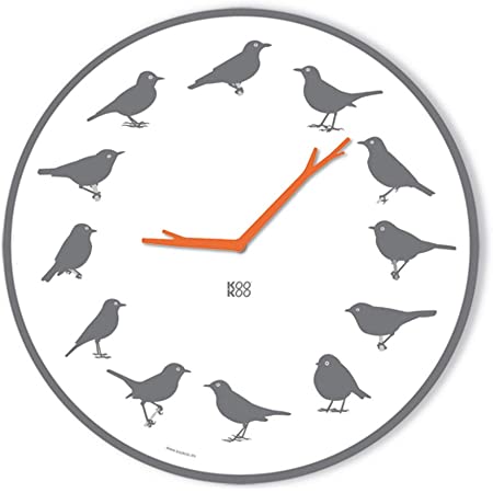 KOOKOO（クークー) Singvögel（ソングバード) クローム色 歌う壁掛け時計 癒される小鳥の声 贈り物に最適 お歳暮 インテリアコーディネーター 壁掛け時計 森の時計 癒される音