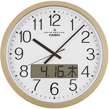 CASIO(カシオ) 掛け時計 電波 シャンパン 直径34cm アナログ カレンダー 表示 IC-1001J-9JF