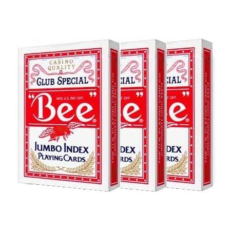 BEE(ビー) 77 ジャンボインデックス トランプ ポーカーサイズ 赤 3デックシュリンクパック