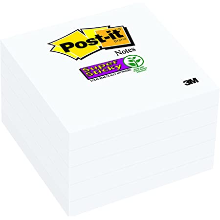 Post-it (ポスト・イット) 強力粘着 付箋 3 x 3インチ 5パッド 粘着力2倍 ホワイト リサイクル可能(654-5SSW)