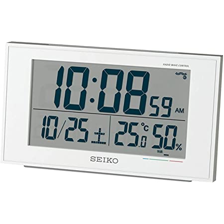 セイコー クロック 目覚まし時計 常時点灯 電波 デジタル カレンダー 温度 湿度 表示 夜でも見える 白 SQ762W SEIKO