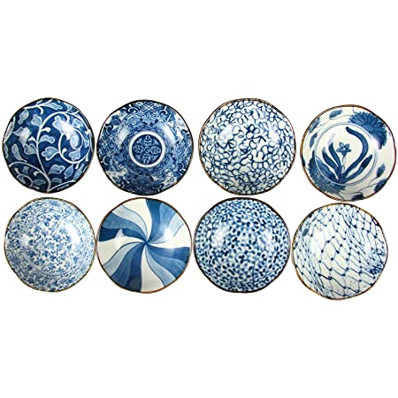西海陶器 楕円 反 鉢藍 絵変り 化粧箱入 日本製 22×20 cm 5個 セット 31302