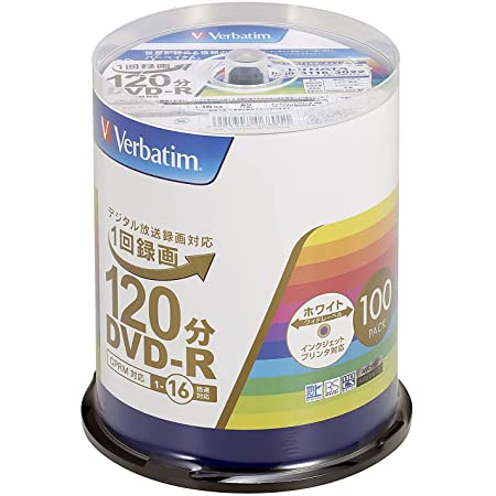 Verbatim バーベイタム 1回録画用 DVD-R CPRM 120分 100枚 ホワイトプリンタブル 片面1層 1-16倍速 VHR12JP100V4