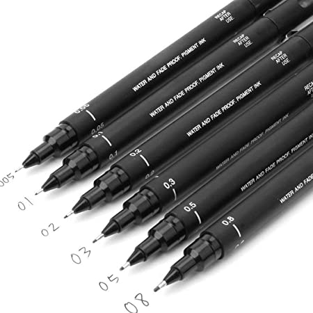Drawing Pen, Uni Pin Drawing Pens, Uni Pin Technical Fineliner Pens, Pack of 6 Assorted Tip Sizes, Black Ink
