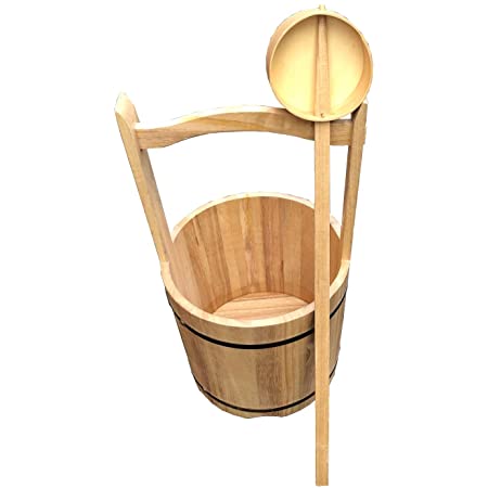 天然木製　手桶と柄杓のセット