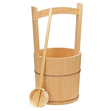 天然木製　手桶と柄杓のセット