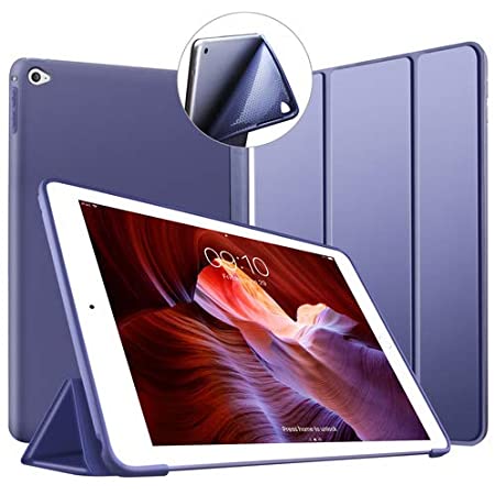 ESR iPad Air2 ケース 軽量 薄型 オートスリープ スタンド機能 半透明ー 傷つけ防止 三つ折タイプ iPad Air2専用 スマートカバー ネービーブルー
