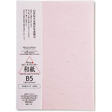 大直 コピー用紙 和紙 大礼紙 ピンク B5 20枚 206030404