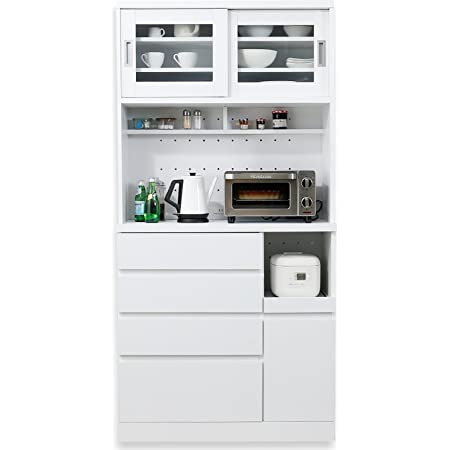 LOWYA ロウヤ キッチン収納 食器棚 レンジ台 スライド扉 B+Bタイプ ハイタイプ ホワイト
