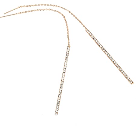 （ネオグロリー）Neoglory Jewelry レディース ピンクゴールド 14Kゴールド ラインストーン 揺れる ロングチェーン アメリカンピアス ジュエリー アクセサリー