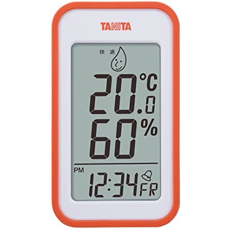 タニタ 温湿度計 温度 湿度 デジタル 壁掛け 時計付き 卓上 マグネット オレンジ TT-559 OR