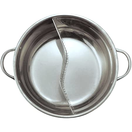 鴨鍋の厚さのステンレス鋼 鍋 ポット 炊飯器 特別なポット 仕切り付鍋 仕切り鍋 二つの味が楽しめる 二食鍋 両手鍋 2種類の鍋を同時に調理可能 34cm