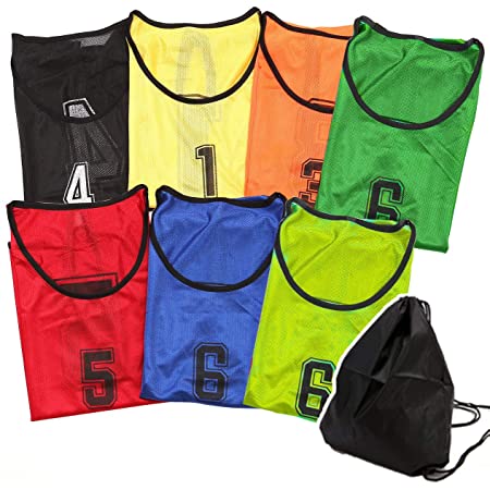 ［K sera sera］ ビブス 6枚 セット ゼッケン 背番号 収納バッグ付き 5色展開 大人用 ベスト サッカー バスケ フットサル (オレンジ 6枚セット, フリー)