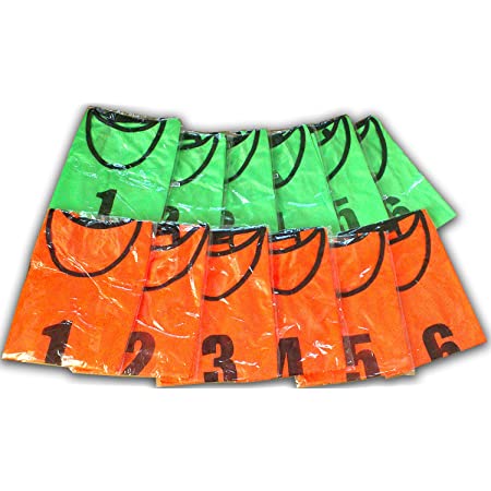 ［K sera sera］ ビブス 6枚 セット ゼッケン 背番号 収納バッグ付き 5色展開 大人用 ベスト サッカー バスケ フットサル (オレンジ 6枚セット, フリー)