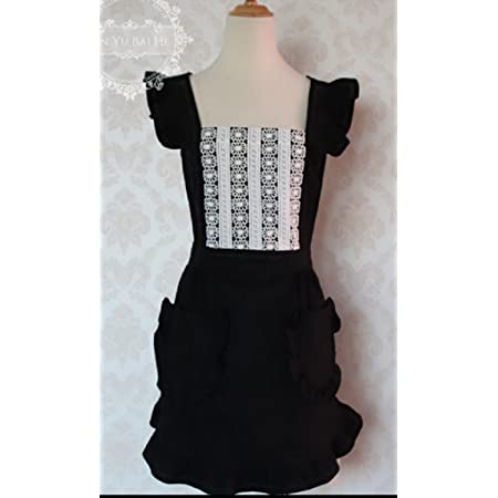 （ミワトモ）MIWATOMO かわいい フリル レース 高級 エプロン ドレス おしゃれ 上品 結婚お祝い 女性用 ギフト (ブラック)