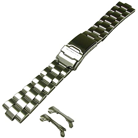 3連 ステンレス 無垢 サイドプッシュ式 腕時計 交換 ベルト 時計バンド バネ棒 付 (04,弓カン 22mm)