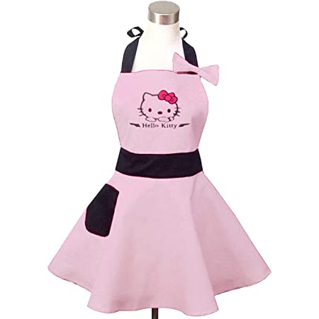 Lovely Hello Kitty ピンクレトロキッチンエプロン ウィメンズ ガールズ コットン 料理サロンエプロンヴィンテージエプロンドレス