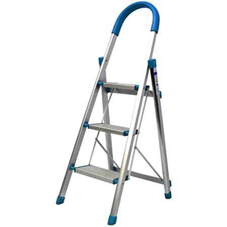 WEIMALL 脚立 3段 アルミ 軽量 折り畳み 耐荷重130kg 踏み台 はしご ステップ 持ち手付き (ブルー)