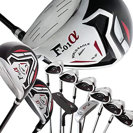 WORLD GOLF(ワールドゴルフ) ワールドイーグル WE-F-F-01α メンズクラブセット【左用-R】+【ホワイト】WE-F-F-01α スタンドバッグ フレックス:R