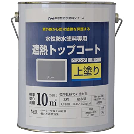 アトムハウスペイント 水性防水塗料 遮熱トップコート グレー 3Kg