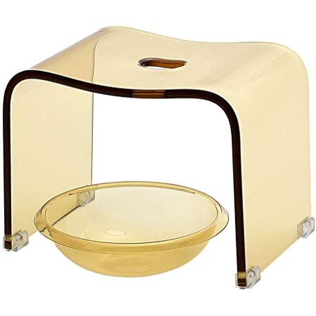 Kuai アクリル バスチェア＆ボウルセット 高さ25cm 風呂 椅子 洗面器 セット Mサイズ モダンシリーズ（ブラウン）