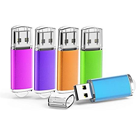 KOOTION USBメモリ 32GB 5個セットUSB2.0 マイクロUSB フラッシュメモリー キャップ式 ストラップホール付き フラッシュドライブ（五色：青、紫、緑、赤、オレンジ）