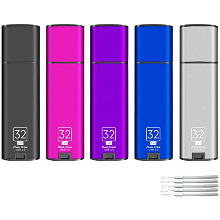 KOOTION USBメモリ 32GB 5個セットUSB2.0 マイクロUSB フラッシュメモリー キャップ式 ストラップホール付き フラッシュドライブ（五色：青、紫、緑、赤、オレンジ）