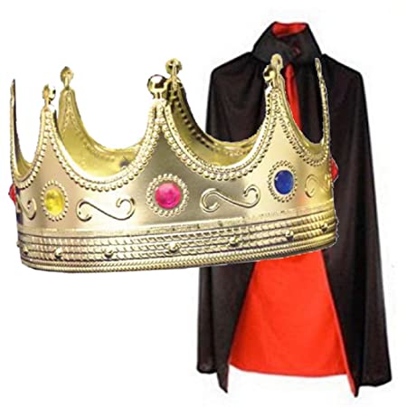 マント コスプレ 黒 / 赤 リバーシブル仮装コスチュームかんたん変装パーティー余興 シリーズ かぶりもの小物 付き 衣装 おおきめ 金の王冠