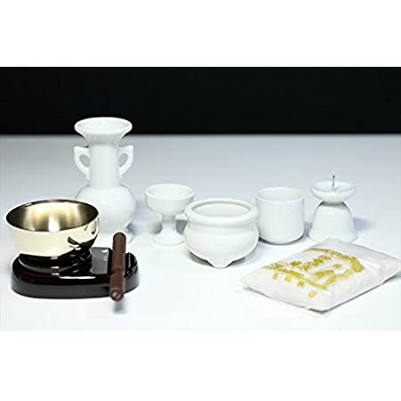 国産 仏具 セット ■ 瑠璃 ルリ ■ 陶器 5点＋香炉灰＋おりん 4点 ■ ももたろうマッチ付 ■ モダン・ミニ仏壇に ■ お盆 お彼岸 お墓参り 供養