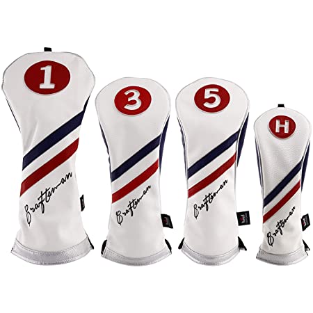 CRAFTSMAN（クラフトマン） ゴルフヘッドカバー ハイブリッド用 ユーティリティー対応 番号タグ付き(ナンバータグ：2、3、4、5、6、UT） ウッドカバー クラブカバー 三片式設計 合成皮革(PU) 単品販売 (ホワイト)