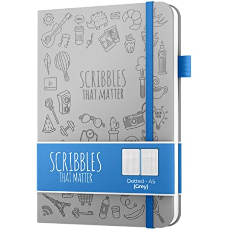 Scribbles That Matter A5 点線ジャーナル ドット方眼罫 手帳 160gsm 超厚口紙 裏抜けなし ハードカバー 書きやすい インナーポケット付き アイコニック バージョン (グレー)