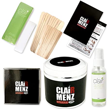 ブラジリアンワックス メンズ専用 clair Menz wax スターターキット 初めてのブラジリアンワックス脱毛 メンズ脱毛専用ラベル 無添加ワックス 大容量500g【アフターケアオイル付 取扱説明書付】