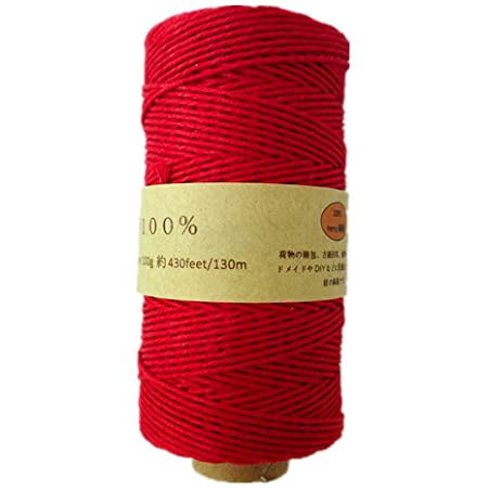 【HEMP SHOW】Hemp twine麻紐1mm 100g(Hemp100%) 130m巻 (レッドRed)