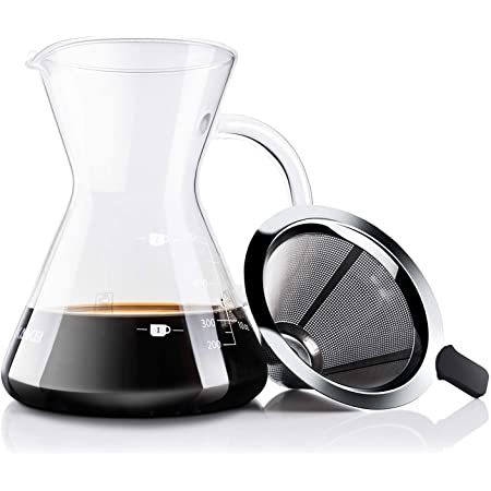 Love-KANKEI コーヒーサーバー コーヒードリッパー プレゼント スポンジブラシ付属 耐熱ガラス ステンレスフィルター ２層メッシュ フィルター不要 電子レンジ可 2-4人分 500Ml