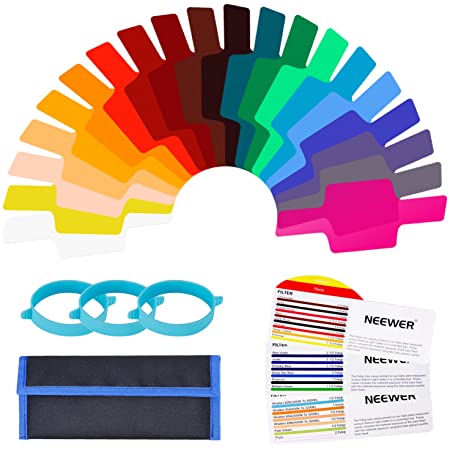 Neewer 12×8.5inch/ 30x20cm 補正ジェルライトフィルター 透明色 18枚 9色：赤/青/ピンク/青緑/紫/オレンジ/緑/黄色/黒色 写真スタジオ、ストロボ、フラッシュ、LEDライトに対応