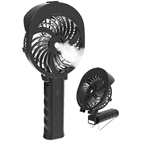 HandFan ハンディファンミスト 携帯扇風機 手持ち扇風機 ハンディー扇風機 ミスト付き 折り畳み式 手持ち/卓上両用 2600mAh充電式 3段階風量 6枚羽根 熱中症対策（ブラック）