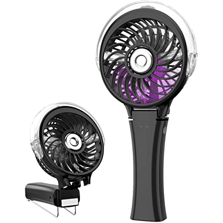 HandFan ハンディファンミスト 携帯扇風機 手持ち扇風機 ハンディー扇風機 ミスト付き 折り畳み式 手持ち/卓上両用 2600mAh充電式 3段階風量 6枚羽根 熱中症対策（ブラック）