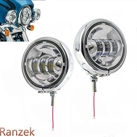 Ranzek 4-1 / 2 “4.5インチCREE LED補助スポットフォグパッシブライトランプハウジングリング付きマウントブラケットハーレーツーリングエレクトラグライドデイメーカーフォグライトプロジェクタースポットライト（銀）