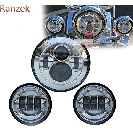 Ranzek 7インチオートバイのデイメーカーLEDヘッドライト+ 2個のハーレーダビッドソンのための4-1 / 2″フォグランプLEDライトを点灯するフロントライトを点灯するランププロジェクター（クロム）