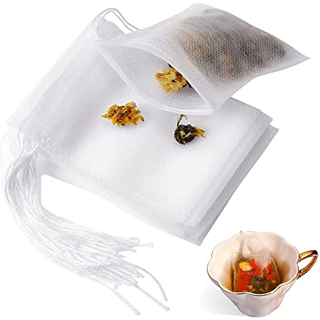 LUCKYBEE 使い捨て空の袋 7*9cm ラインティーバッグ不織布圧送 抽出空の ティーバッグ袋 ルースリーフティー＆コーヒー用 (200個)