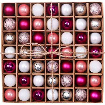 Valery Madelyn エレガント クリスマス オーナメント ボール 3cm 49個入り デコレーション おしゃれ シルバー ピンク　パープル　シック クリスマス ツリー 飾り 装飾 サイズ