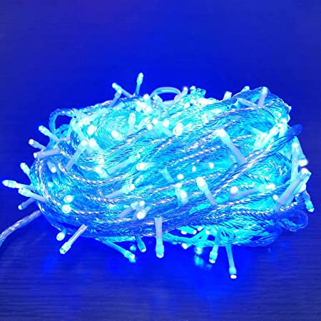 400 LEDストリップ二色デザイン 23メートル透明線は8種のモデルとメモリー機能付きで、室内外の装飾（イルミネーションライト）――クリスマスツリー、庭園、誕生日、バレンタイン、結婚式などにぴったりです（ブルー青色+白色）