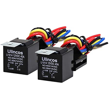 Ulincos 5極リレー U1914 DC12V車用 30/40A 1C（NO/NC） 2SQハーネス（２個セット） (5極リレー)