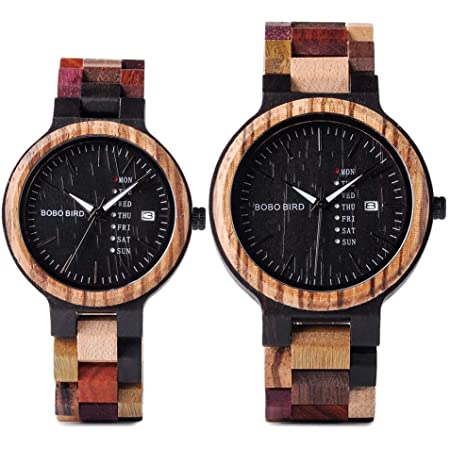 BOBO BIRD Mens Wooden Watch ボボバード メンズ 男性用 木製腕時計 アナログクォーツ 日付週表示 軽量(ブラウン)