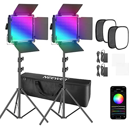 Neewer 2パック 調光可能な二色480 LEDビデオライトとスタンドライティングキット Uブラケット付きの3200K-5600K CRI 96+ LEDパネル、75インチライトスタンド YouTubeスタジオ撮影とビデオ撮影用