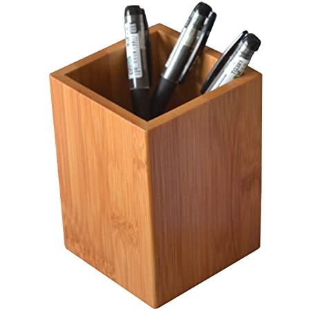 (POMAIKAI) 木製ペン立て ペンスタンド 卓上収納 箸立て カラトリースタンド 天然竹 (2個セット)