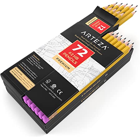 Arteza #2 HB Wood Cased Graphite Pencils, Pack of 72, Bulk, Pre-Sharpened with Latex Free Erasers, Bulk pack, Smooth write for Exams, School, Office, Drawing and Sketching