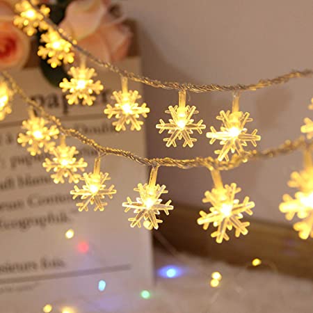SimonJp イルミネーションライト ストリングライト LED 6m 電球数40 電池式 雪型　ワイヤーライト クリスマス パーティー 結婚式 誕生日　飾りライト スター　電飾　室内室外　防水　ウォームホワイト
